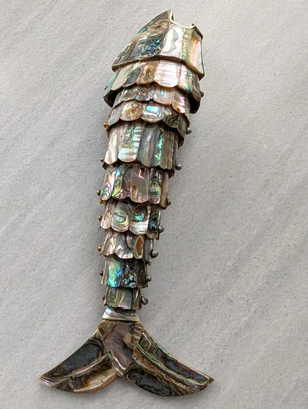 vintage ABALONE SHELL articulated fish bottle opener